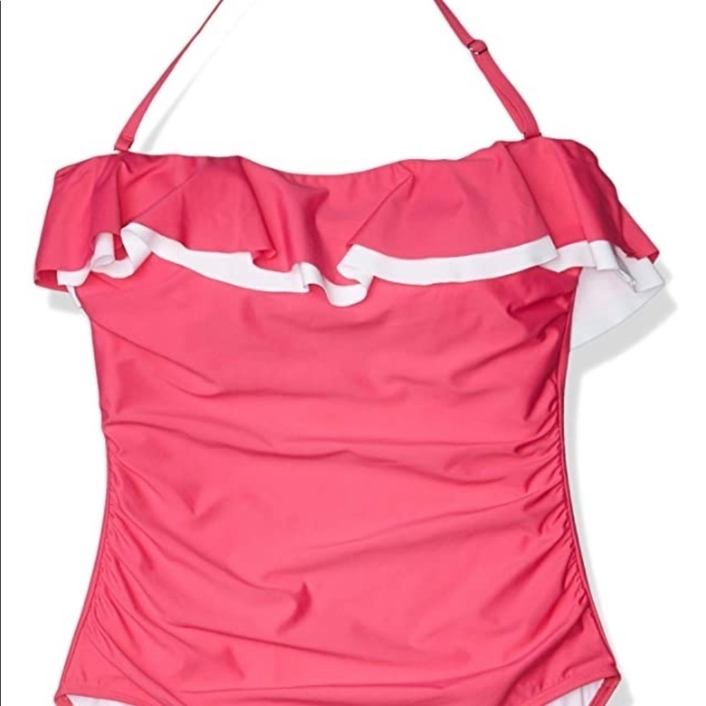 TOMMY Hilfiger Pink White Ruffle 1 Piece Swimsuit - Picture 2 of 10